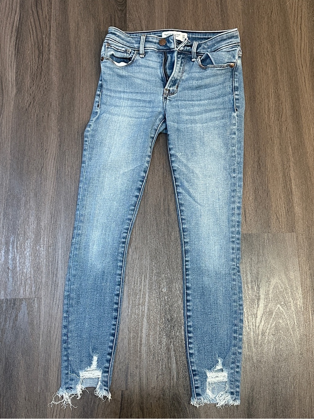 Abercrombie & Fitch Super Skinny Ankle Jeans 24 Distressed Raw Hem Light Wash